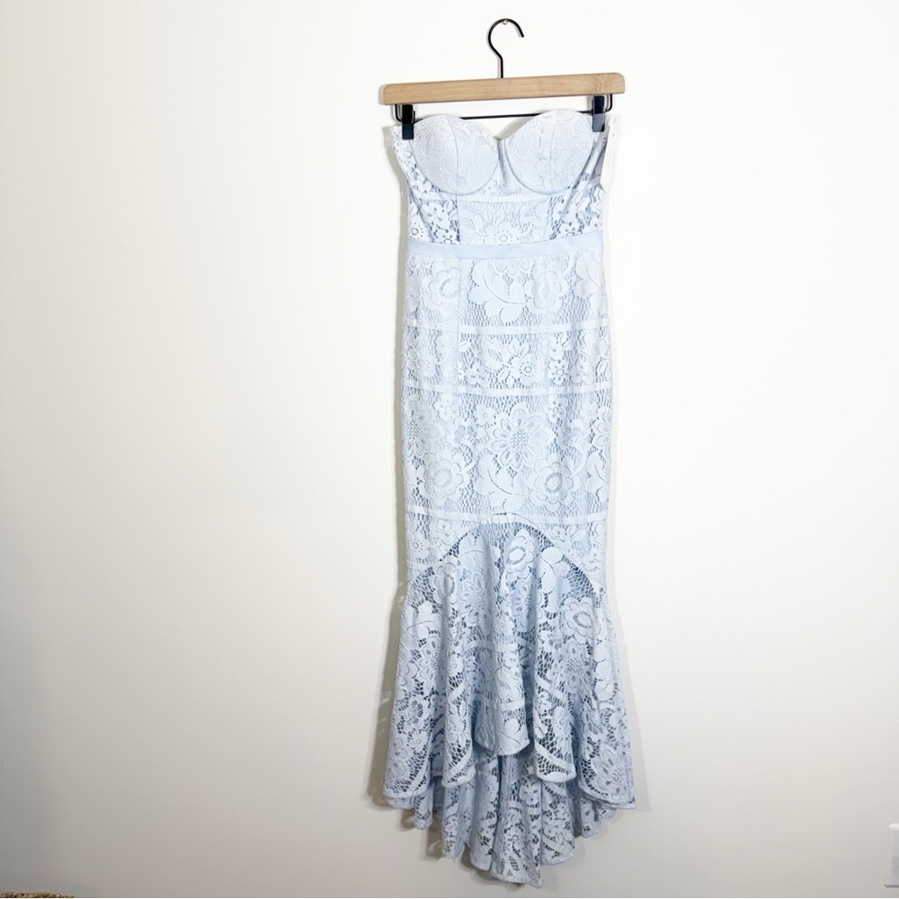 NWT Jarlo Cleo Blue Lace Strapless Formal Dress Size 2 - Picture 2 of 6